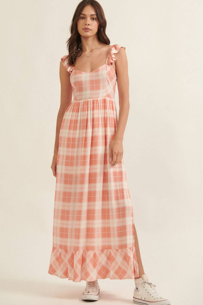 Country Sweetheart Plaid Tie Back Dress