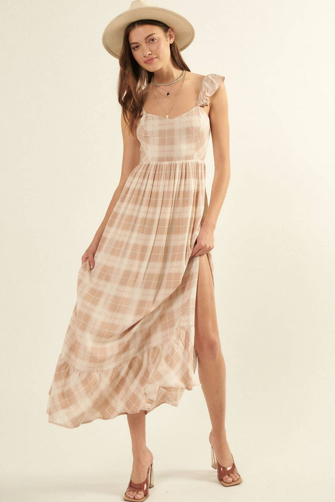 Country Sweetheart Plaid Tie Back Dress